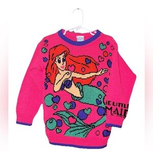Vintage Disney The Little Mermaid Ariel Jet Set Girls Sweater Pink 90s Kids